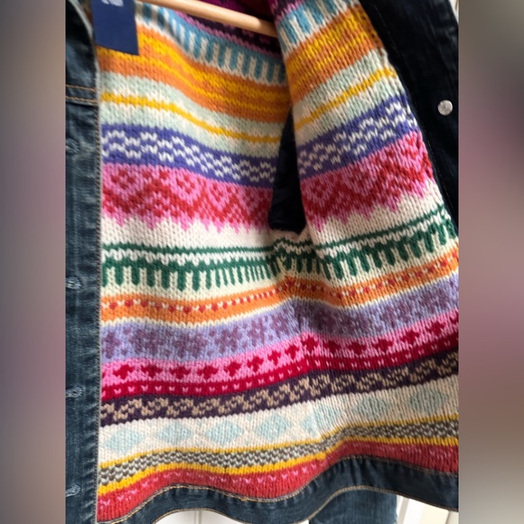 VTG Gap Fair Isle Lambswool Lined Vintage Fade Denim Jacket. Size XS - Picture 4 of 7